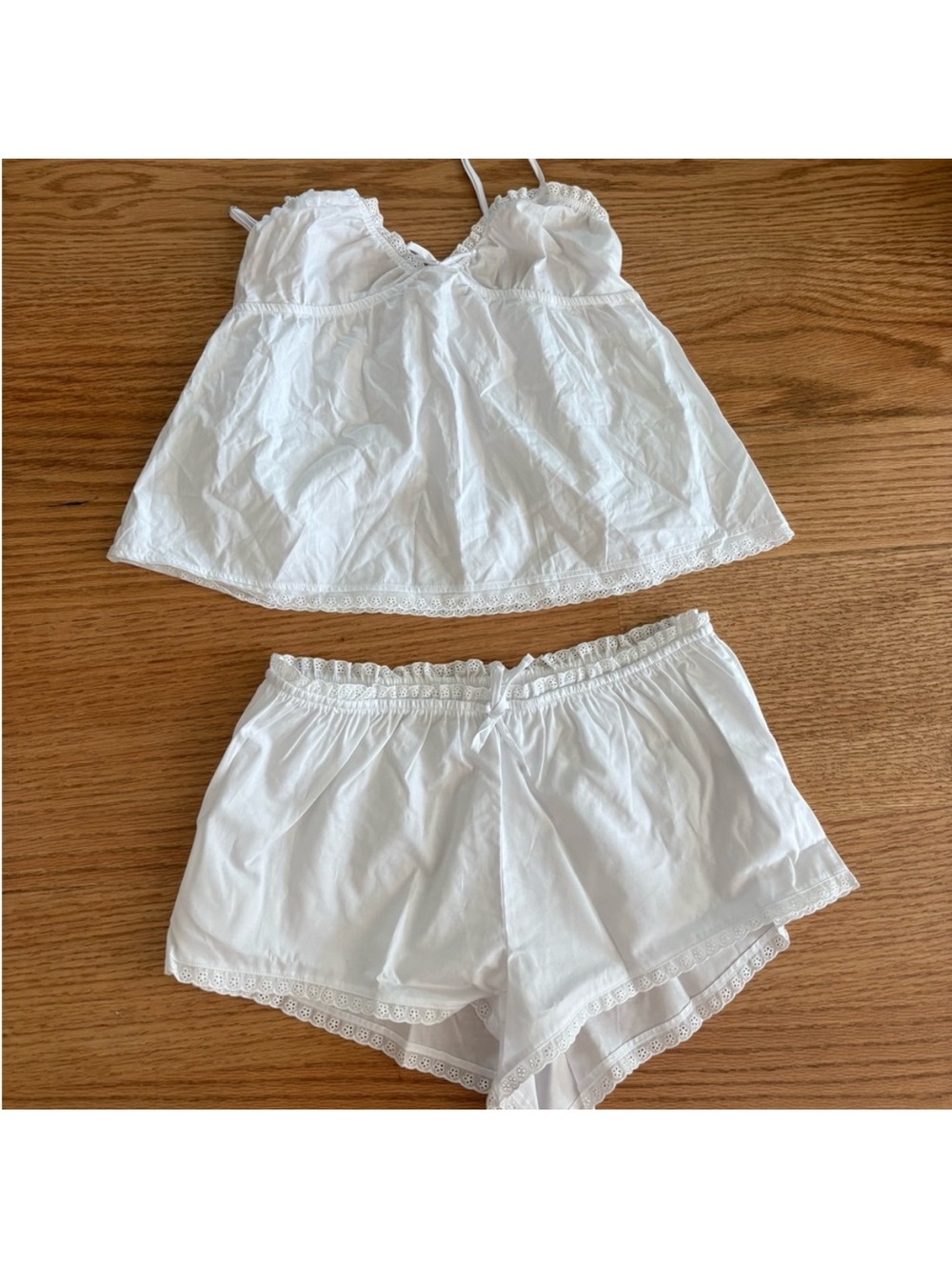 Frankie's Bikinis White Lace-Trim Camisole & Shorts Set